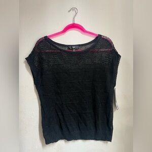 MOSSIMO LINEN CAPSLEEVE KNIT CROCHET NETTED BLACK SWEATER TOP